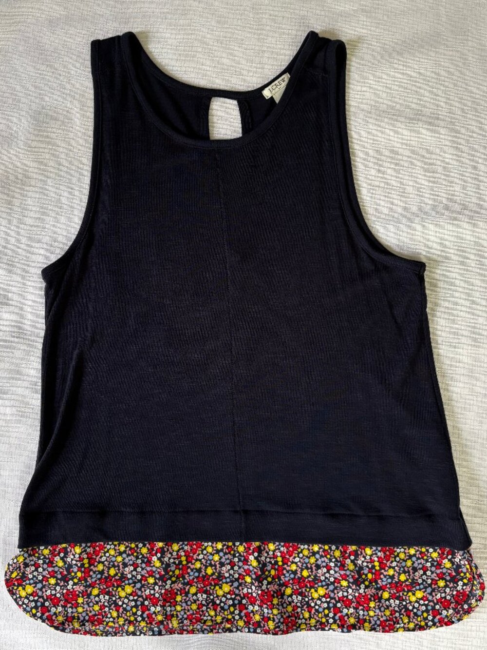 J CREW FACTORY Navy Solid Multi Floral Mixed Media Sleeveless Top